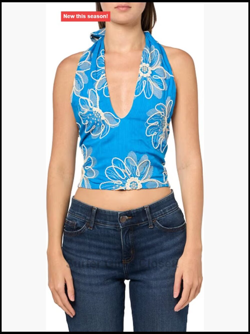 Ramy Brook Harlow Embroidered Halter Crop Tank Top 85% Rayon